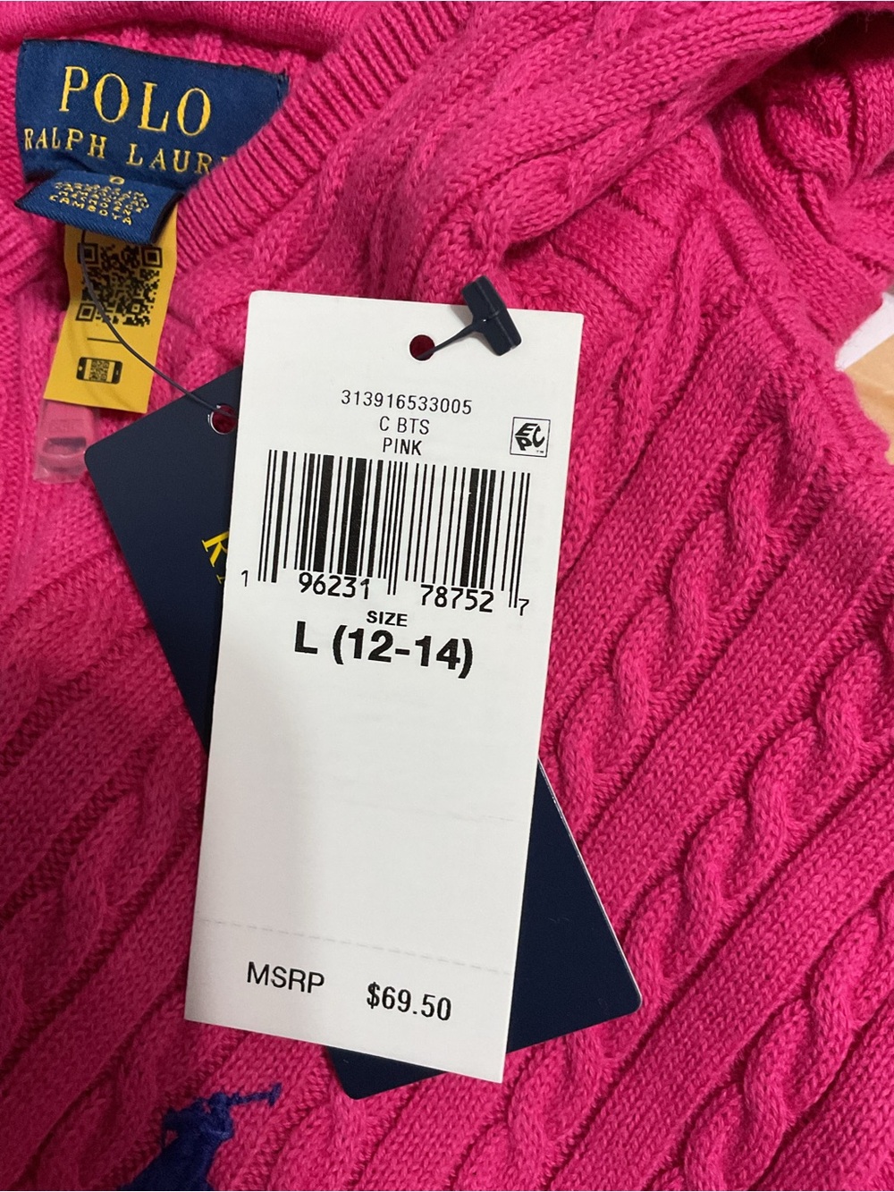 Polo by Ralph Lauren Girls Hot Pink Cable-Knit Zip Sweater - Picture 8 of 8